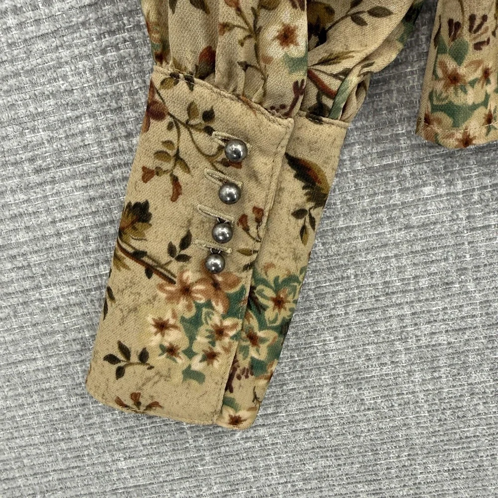 Double D Ranch Button-Up Womens XS Beige Floral Chiffon Lightweight Long Sleeve - Picture 11 of 13